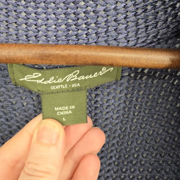 Eddie Bauer Blue Knit Open Front Linen Blend Cardigan Large - Picture 3 of 5